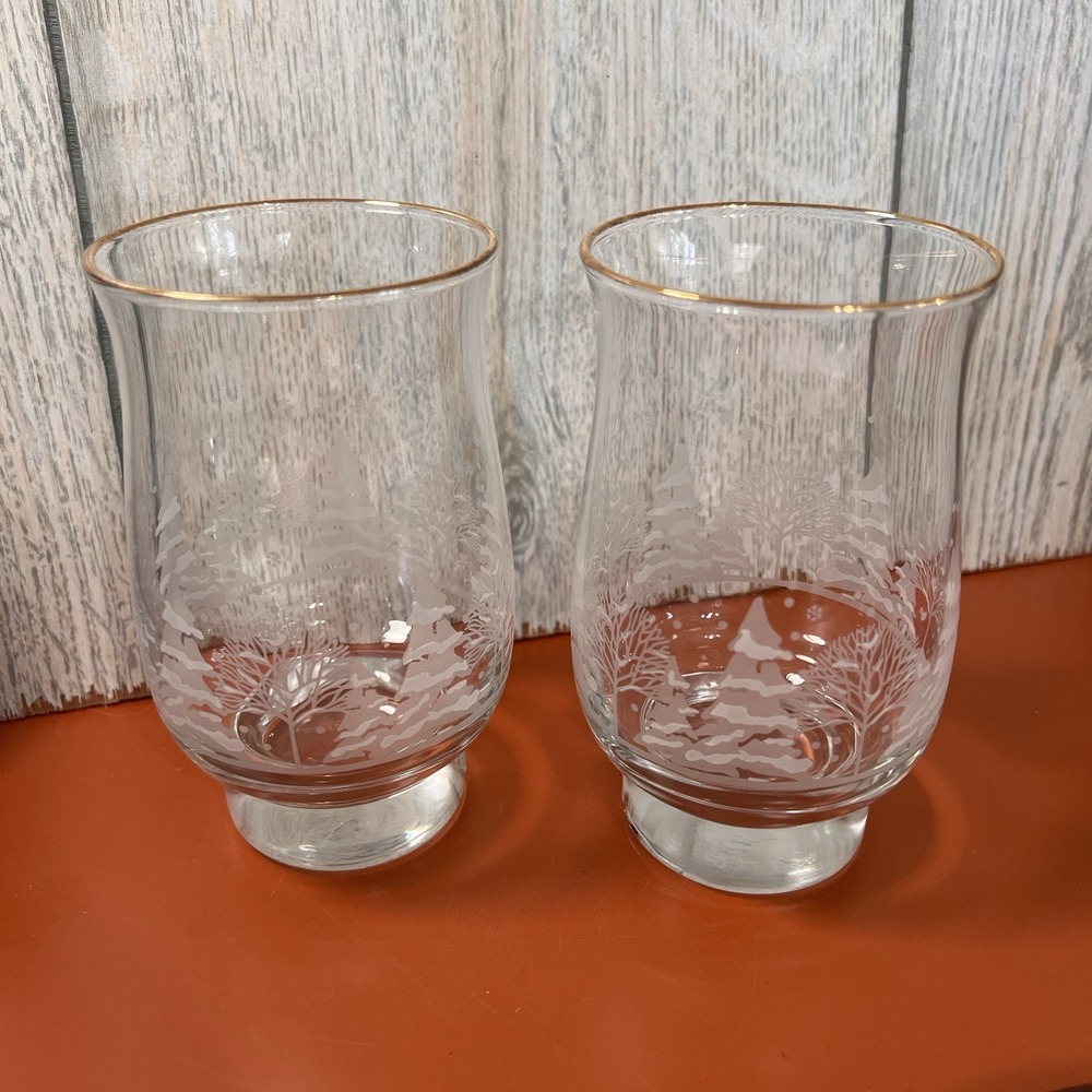 Set of 2 Libbey Arbys Etched Pine Tree Christmas‎ Drinking Glasses